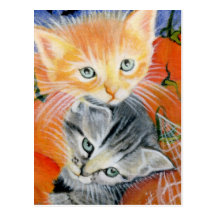cartão dos gatinhos dos bichos do Dia das Bruxas Cartoes Postais
