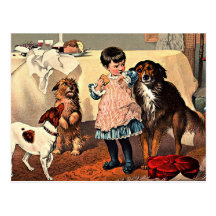 Cartão: Menina e cães Cartao Postal