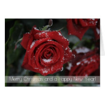Cartão nevado Natal-Feliz alegre da rosa vermelha 