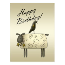 Cartão primitivo do aniversário do corvo e dos car cartao postal