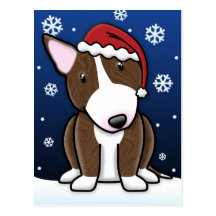 Cartão rajado do Natal de Kawaii bull terrier Cartao Postal