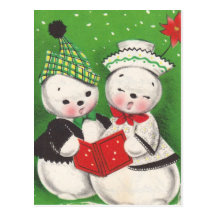 Cartão retro do boneco de neve cartoes postais