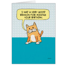 Cartão tardivo engraçado do gato do aniversário