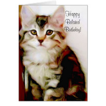 Cartão tardivo feliz do gatinho do aniversário