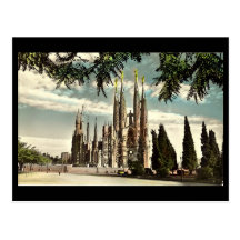 Cartão velho, Barcelona, Sagrada Familia Cartão Postal