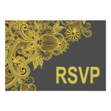 Carvão vegetal amarelo asteca de Paisley RSVP Convites Personalizado