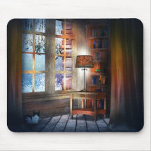 Casa de campo do inverno de Mousepad com o gato br