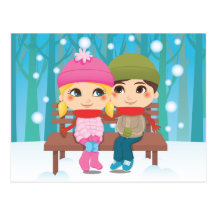 Casal do inverno cartão postal