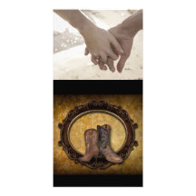 casamento marrom do país das botas de vaqueiro do  cartão com foto personalizado