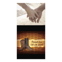 casamento marrom do país das botas de vaqueiro do  cartao com fotos personalizado