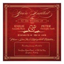 Casamento rico & recepção do quadrado vermelho do  convite personalizado
