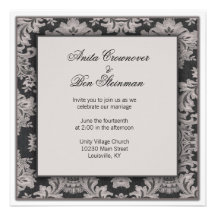Casamento tema damasco preto e de prata floral convite personalizados
