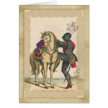 Cavaleiro e armadura com o cartão de nota do caval