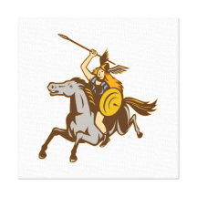 Cavalo de equitação de Valkyrie retro Impressão De Canvas Envolvida