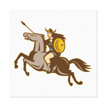 Cavalo de equitação de Valkyrie retro Impressão De Canvas Esticada