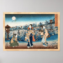 Cena enluarada da noite do ukiyo-e japonês legal d pôsteres