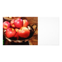 Cesta das maçãs na cozinha cartoes com foto personalizados
