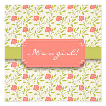 Chá de fraldas feminino do vintage floral cor-de-r convites