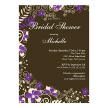 Chá de panela roxo elegante da flor convites personalizado