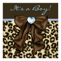 Chá do bebé do leopardo de Brown de azuis bebés Convites Personalizado