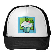 Chapéu do azul do cupcake do azevinho do Natal Bonés