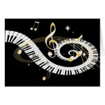 Chaves do piano e notas douradas da música cartao