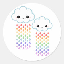 Chuva do arco-íris de Kawaii Adesivo Em Formato Redondo