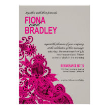 Cinza asteca do fuschia do casamento de Paisley Convite