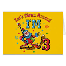 Clown ao redor o aniversário de 3 anos cartao