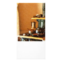 Coffeepot no fogão cartão com fotos personalizado