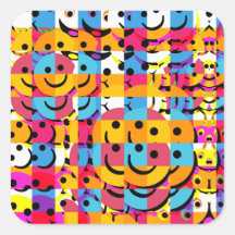 Colagem abstrata dos smileys face adesivo em forma quadrada
