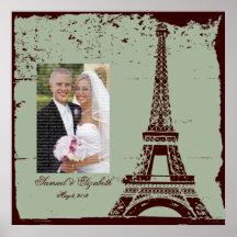 Colagem quadro casamento da foto da torre Eiffel Poster