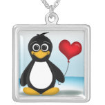 Colar adorável do balão do coração do pinguim