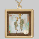 Colar do monograma dos girafas do ouro colares