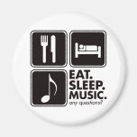 Coma a música do sono - preto imãs de refrigerador