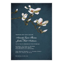 Convite azul e branco do casamento da magnólia