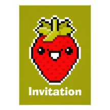 Convite bonito da morango da arte do pixel