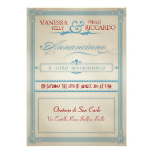 Convite branco & azul vermelho italiano do casamen