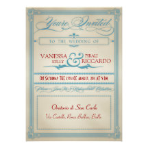Convite branco do vintage & azul vermelho do casam