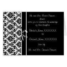 Convite do casamento tema damasco - - preto e bran cartoes