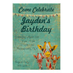 Convite espreitando do aniversário de três girafas