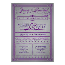 Convite roxo & cinzento metálico do casamento