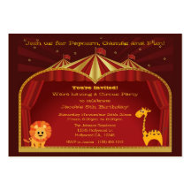 Convites de festas de aniversários de um circo cartoes de visitas