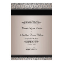 Convites pretos do casamento do Taupe do damasco