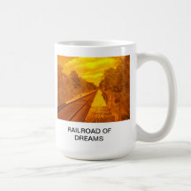 Copo branco tradicional com design da estrada de f canecas
