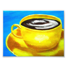 copo de café amarelo e azul de néon retro java impressão de foto