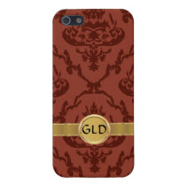 Cor damasco do vintage com monograma iphone cases
