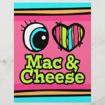 Coração brilhante do olho eu amo o Mac e o queijo Panfletos Coloridos