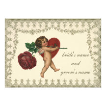 Coração da rosa vermelha do Cupido dos namorados d Convites Personalizado