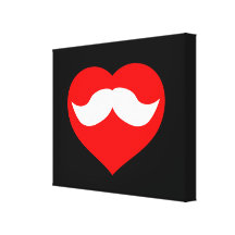 Coração e bigode impressão em canvas